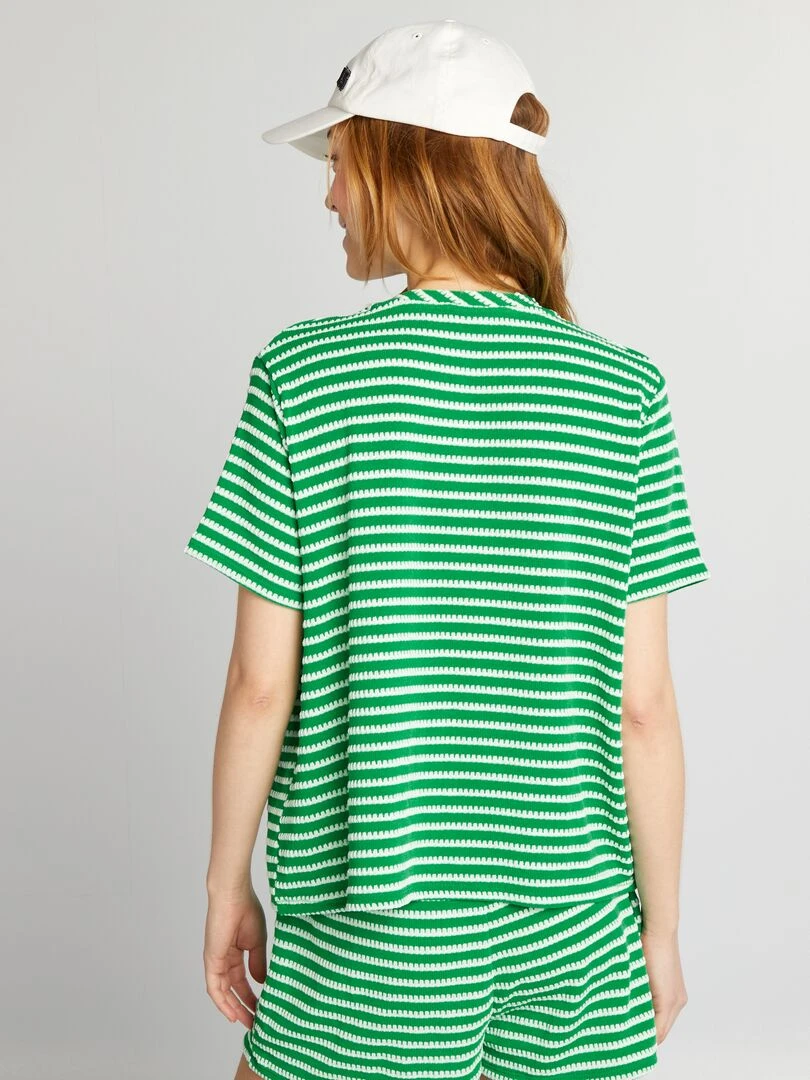 T shirt rayé en crochet   Vert