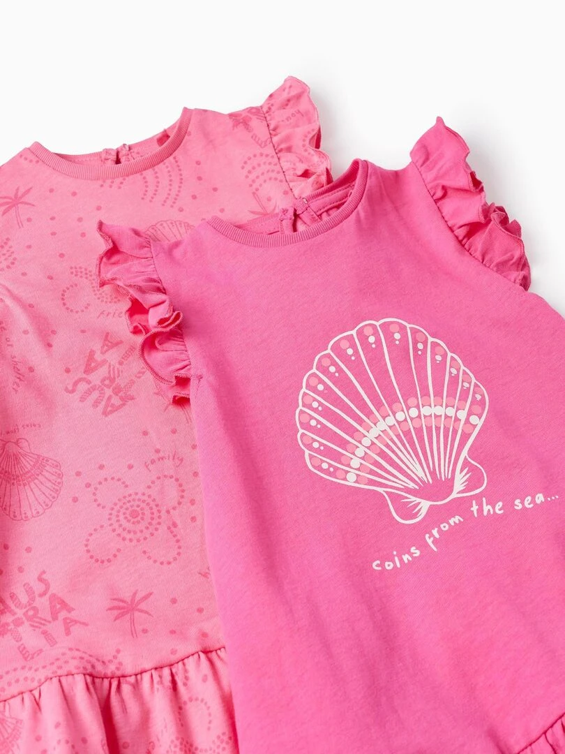 Pack 2 Robes en Coton pour Bébé Fille 'Coins From The Sea' manches courtes EXPLORING AUSTRALIA   Rose