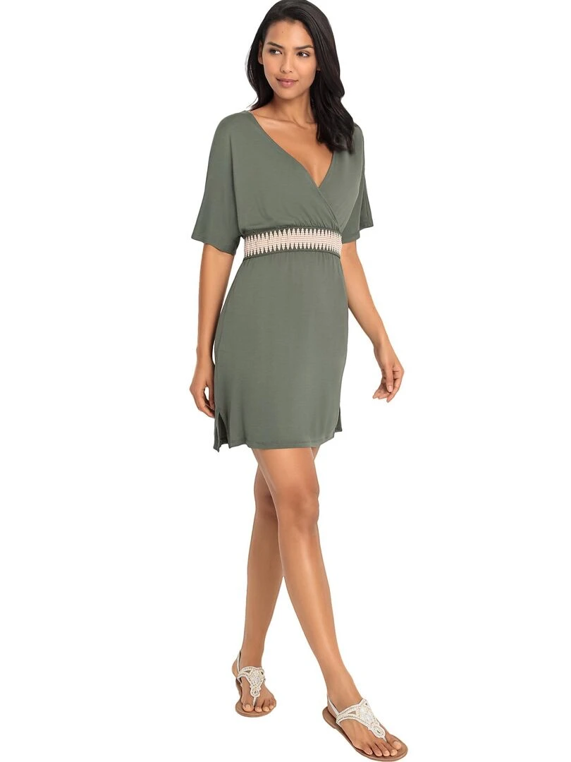 Robe estivale décolleté V Zick Zack   Kaki