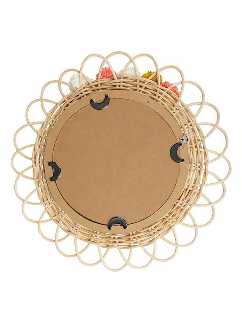 Miroir rond rotin pompons naturel D37 Beige
