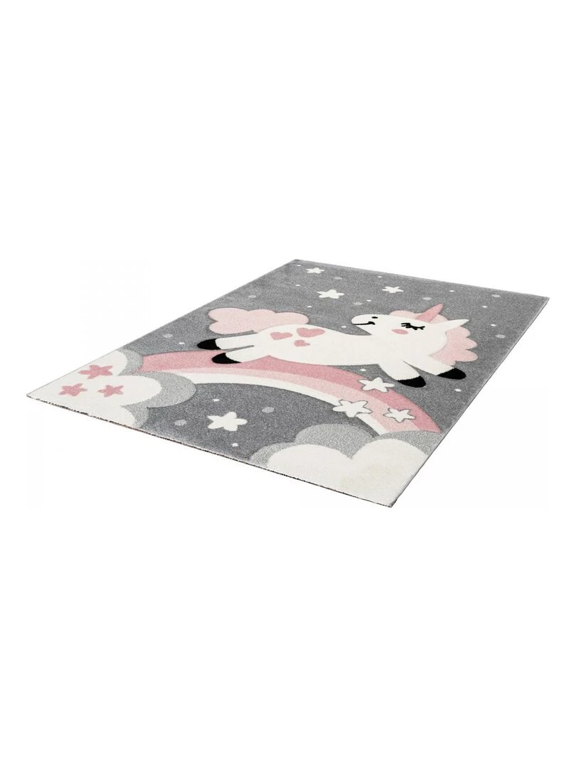 Tapis enfant LICORNE LICOU LL en polypropylène doux et soyeux Rose