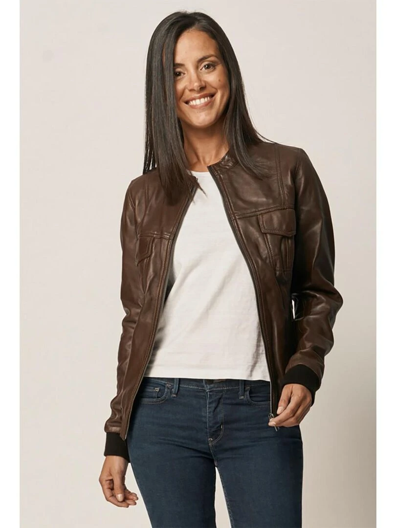 Lee Cooper Veste femme manches longues cuir regular fit BINTA Blanc Marron