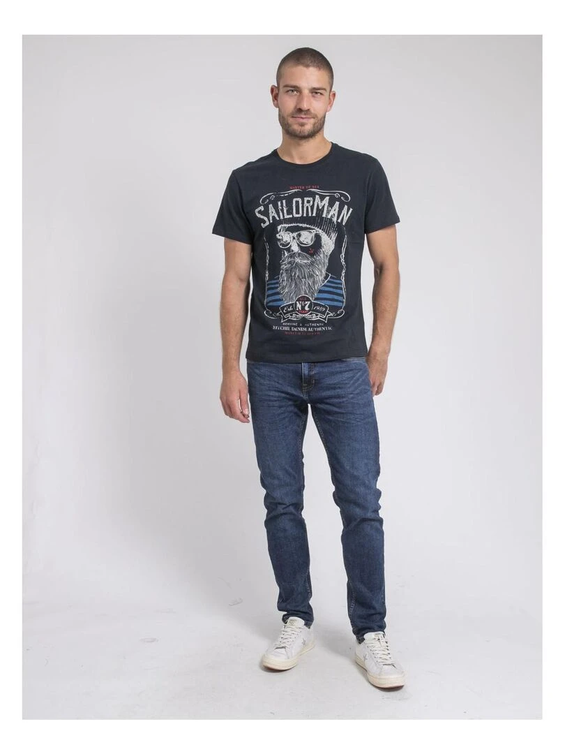 T shirt col rond pur coton JIMARTIN   Bleu marine