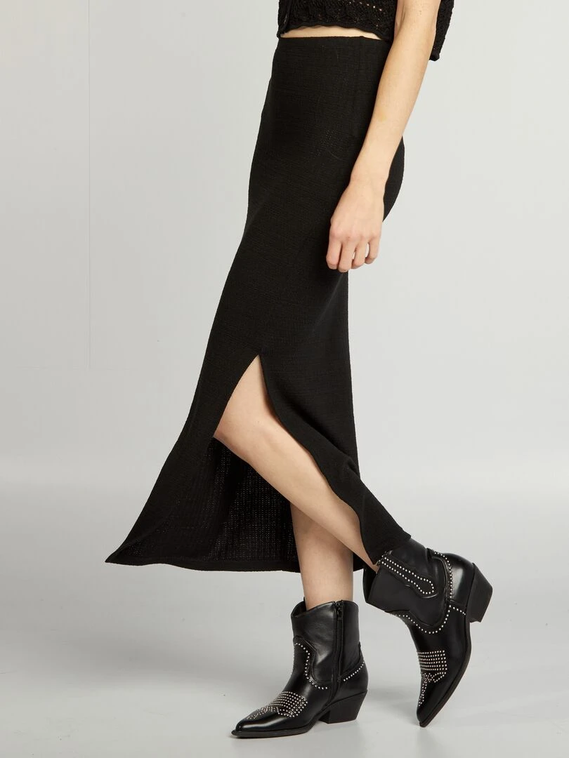 Jupe midi en maille   noir