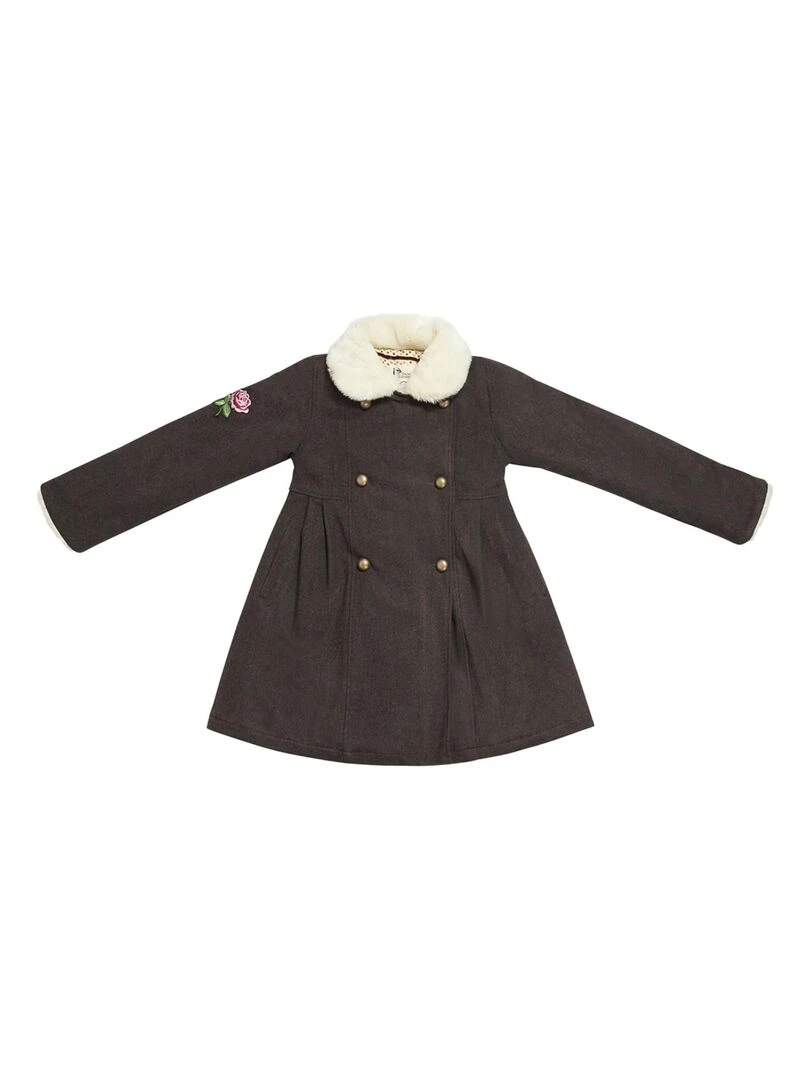 Manteau Fille  Laine Marron Fausse Fourrure Beige  ANOUSHKA   'LA FAUTE A VOLTAIRE'   Marron chocolat
