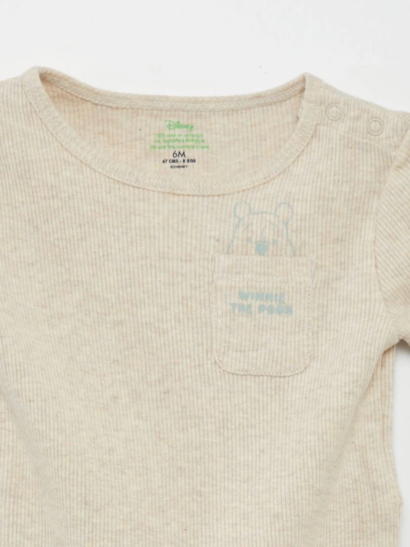 Body côtelé 'Disney' manches courtes Beige