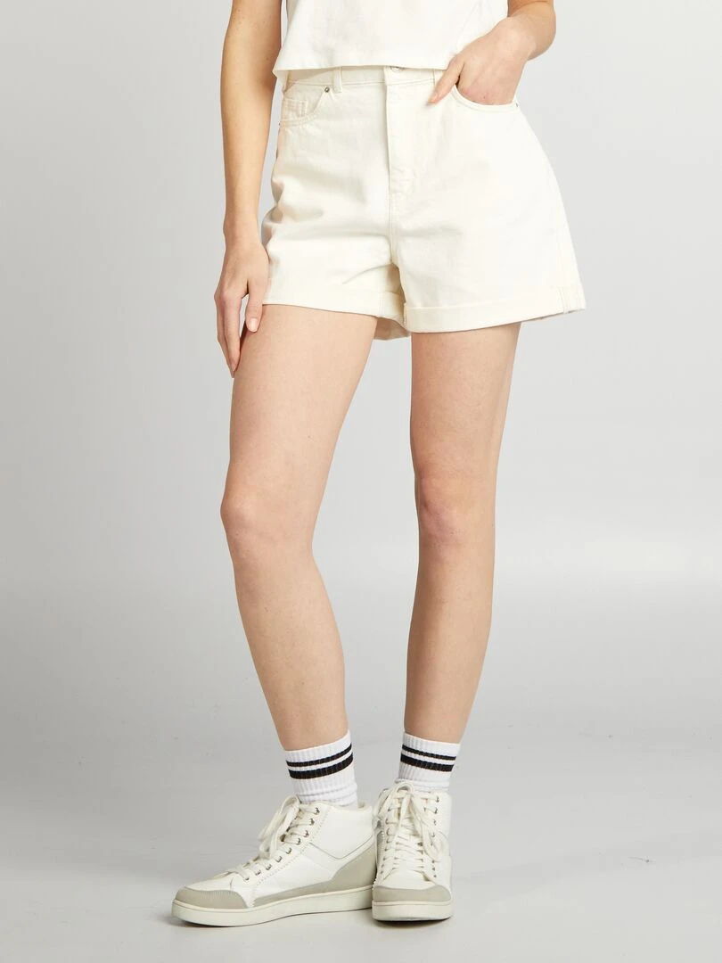 Short en denim taille haute BLANC