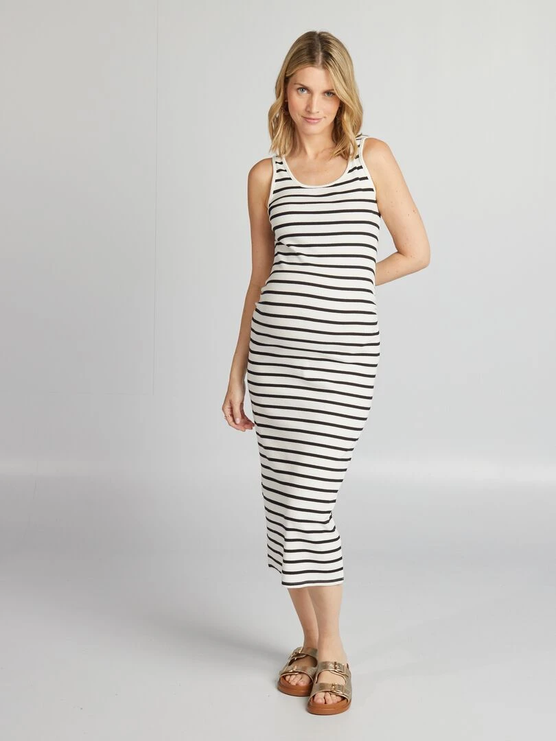 Robe côtelée grossesse Blanc/noir