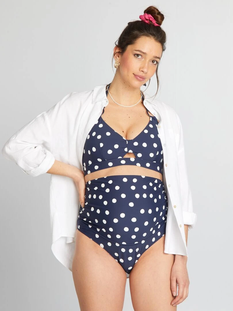 Haut de maillot de bain maternité à pois Bleu