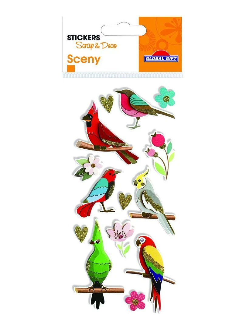 Autocollants en relief à paillettes Oiseaux tropicaux N/A