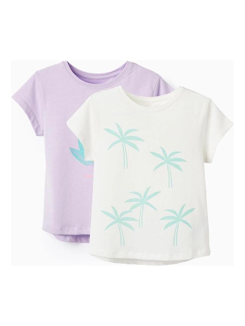 2 T shirts en Coton pour Fille 'Palmiers' manches courtes EXPLORING AUSTRALIA Mauve