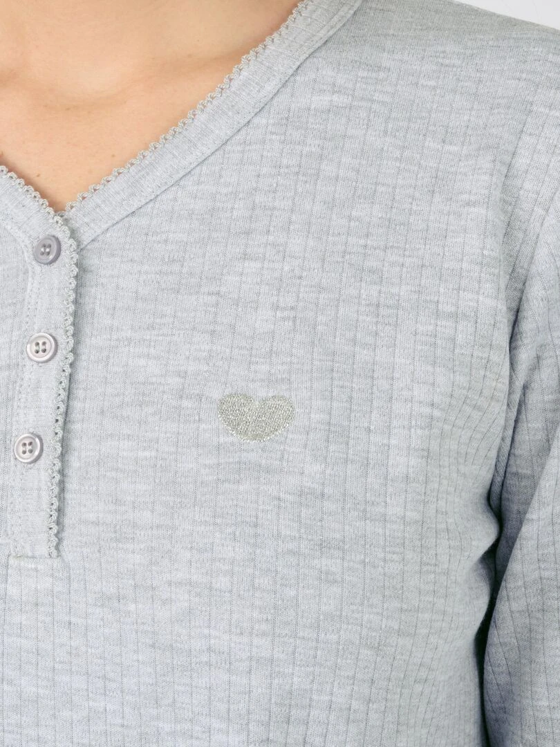 Pyjama maille interlock côtelée douce et souple Damart Gris chiné