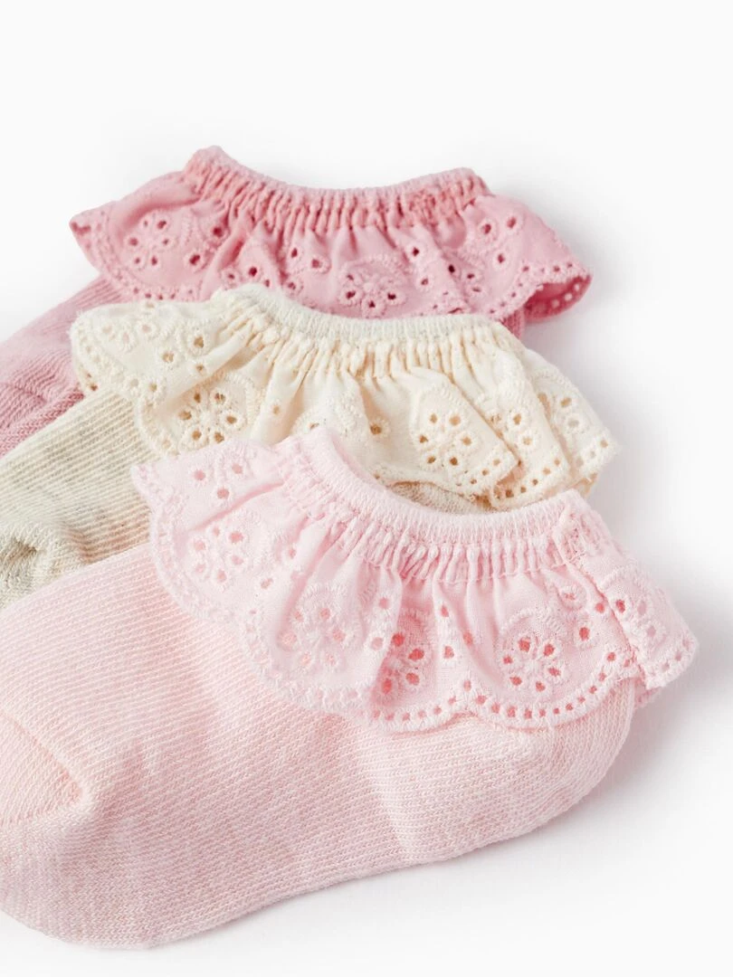 Lot 3 Paires de Chaussettes avec Broderie Anglaise pour Bébé Fille Multicolore