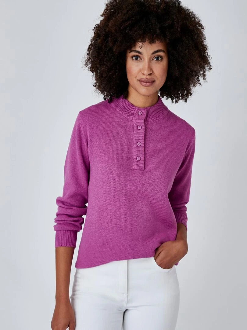 Pull col montant boutonné Damart Mauve