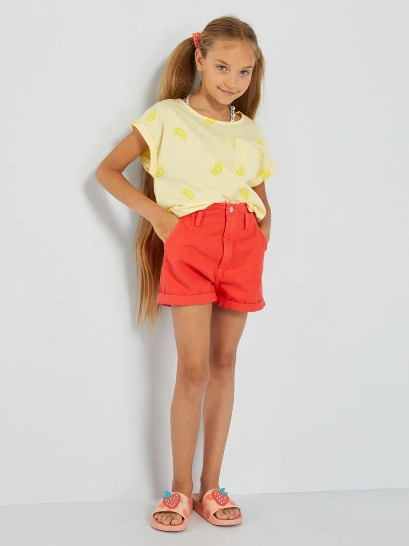T shirt en jersey avec imprimé Jaune
