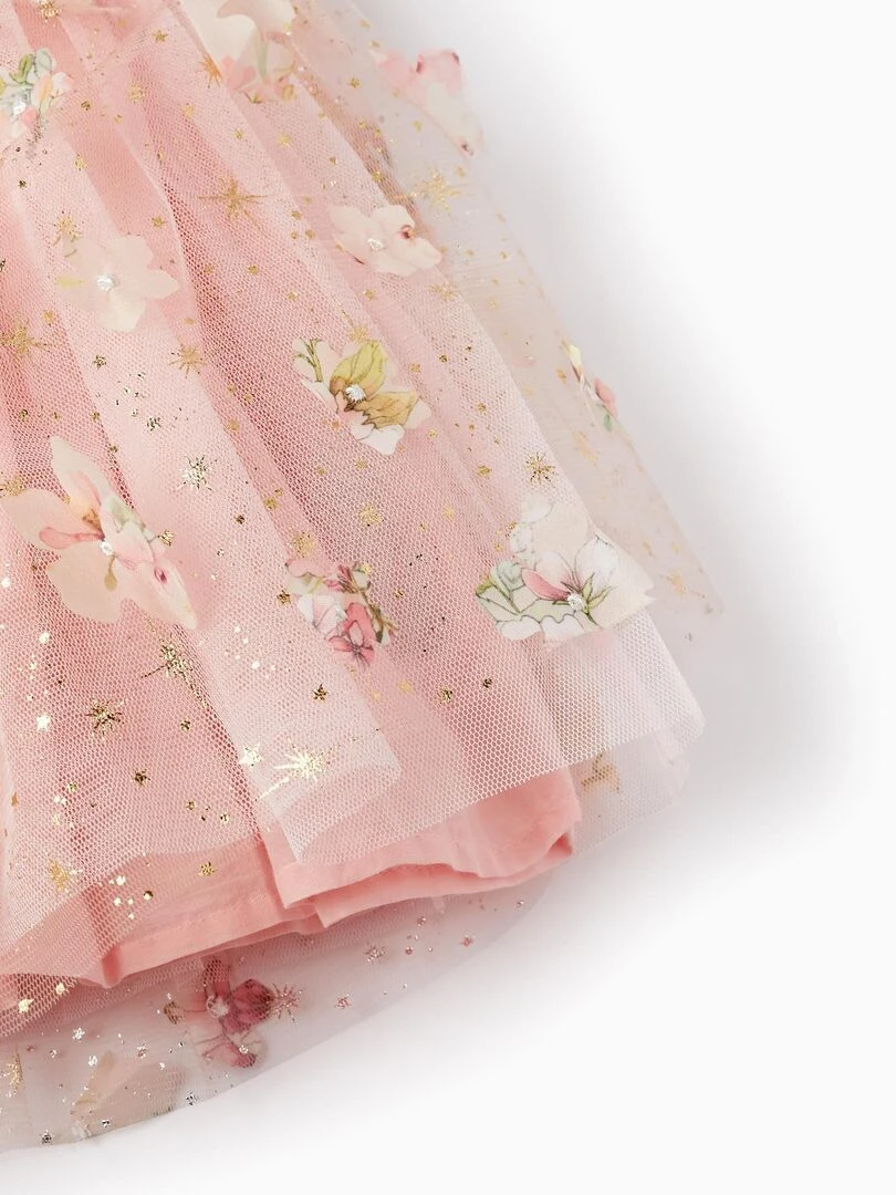 Robe en Tulle avec Fleurs pour Bébé Fille manches courtes CÉRÉMONIE   Rose