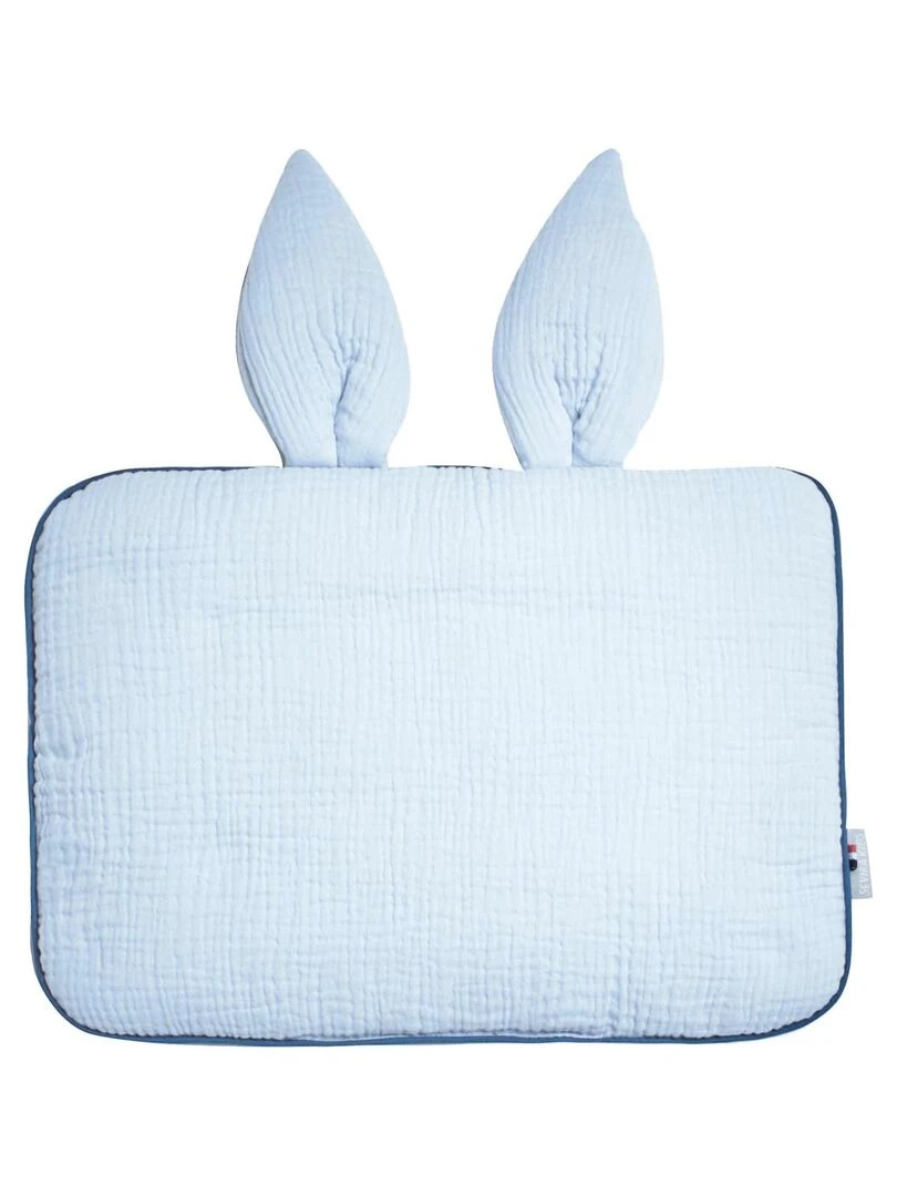 Oreiller plat lapin en gaze de coton Jeanne Bleu