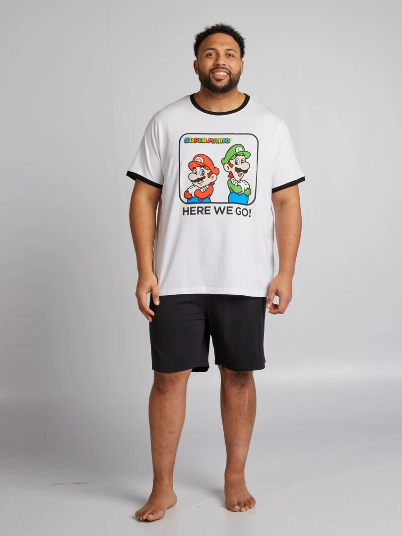 Pyjama court 'Mario' short + t shirt 2 pièces Noir