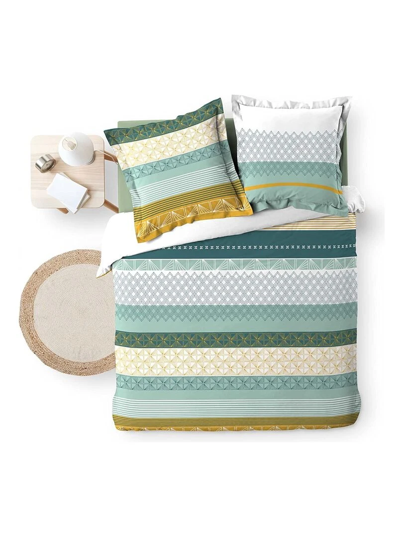 Parure housse couette Julliane   Blanc Jaune Bleu