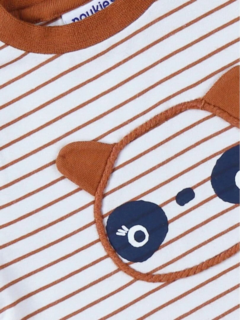 T shirt rayé panda à manches courtes  écru/caramel   Noukie's   Blanc