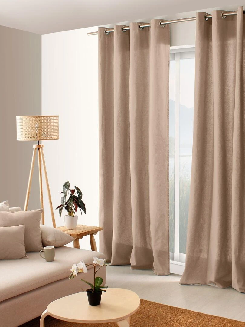 Rideau coloré en pur coton 8 œillets Beige