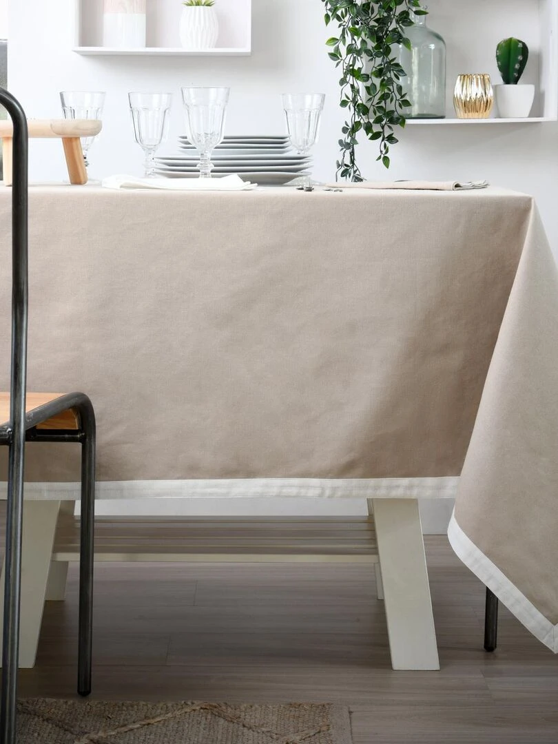 Nappe bicolore réversible   Ecru