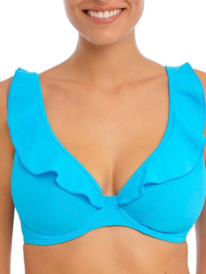 Haut de maillot de bain décolleté à volant Jewel cove Bleu