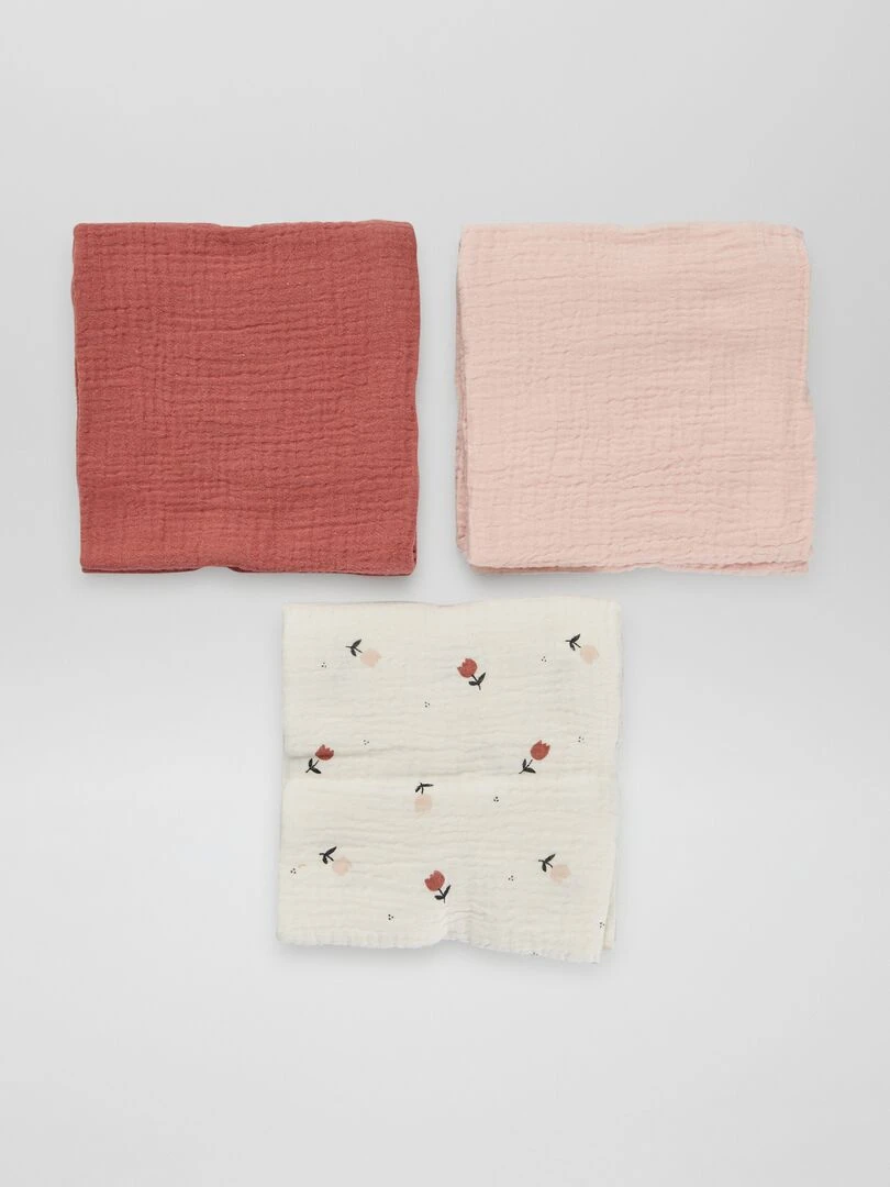 Lot de 3 langes en gaze de coton   Rose