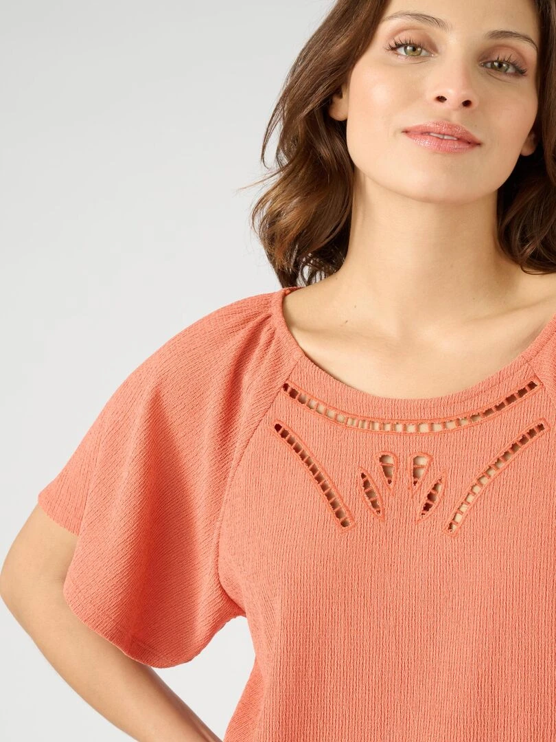 Tee shirt maille souple texturée Damart Abricot