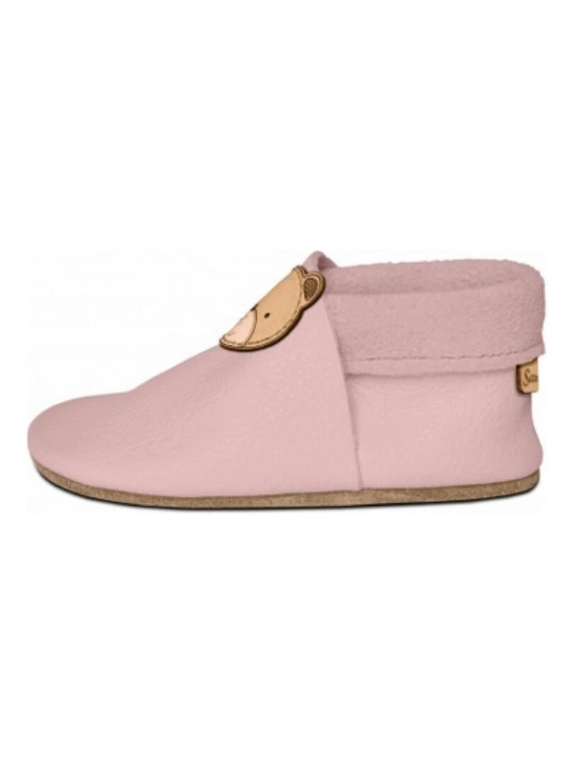 Chaussons bébé en cuir souple  OURSON   Rose