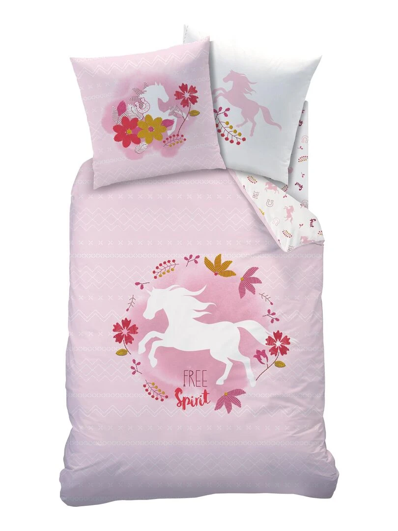 Parure de lit imprimée 100% coton SPIRIT LAND Rose