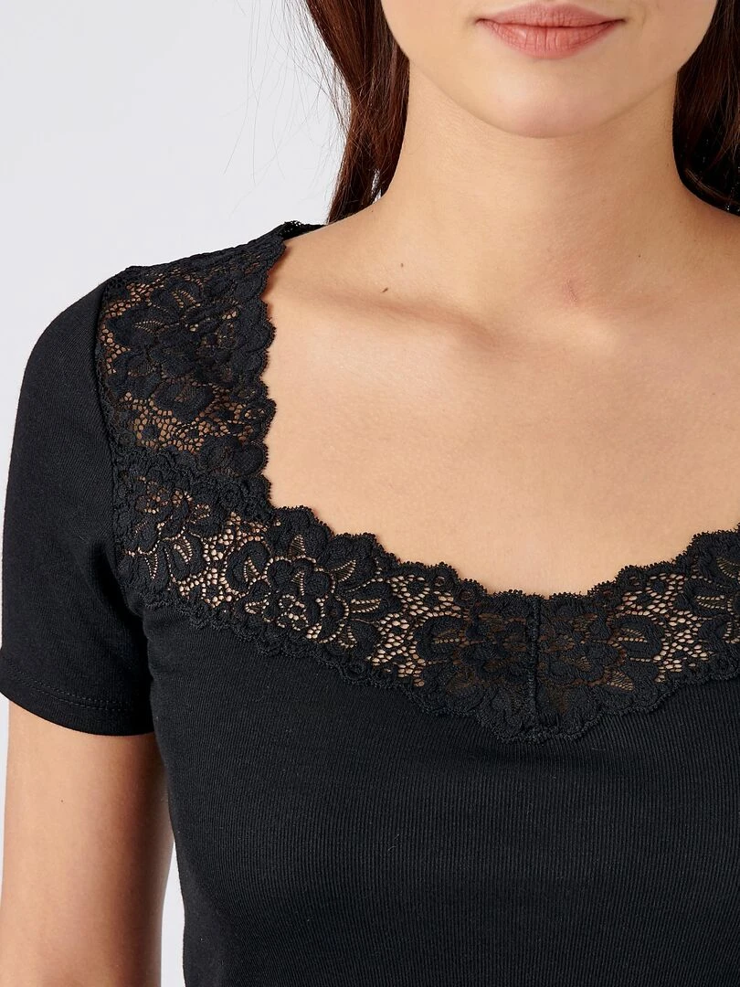 T shirt manches courtes Douceur soyeuse Thermolactyl Damart Noir
