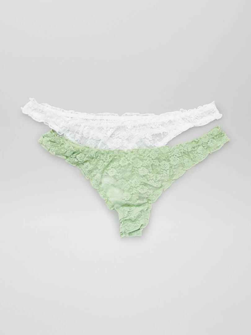 Lot de 2 strings dentelle vert/blanc