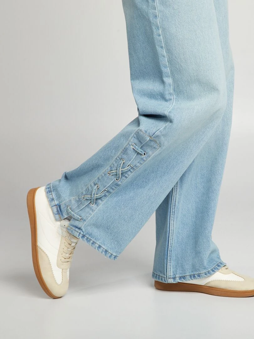 Jean wide leg avec lacets   Bleu