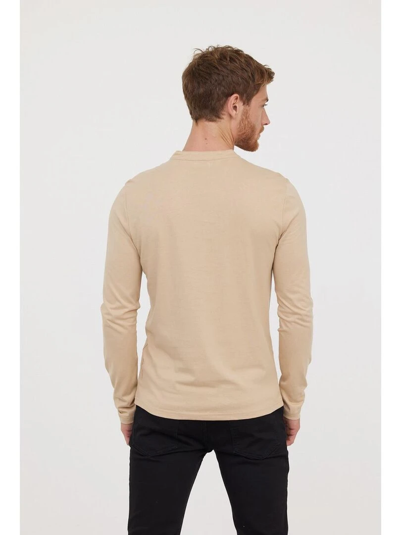 Lee Cooper   T Shirt manches longues coton regular ASILO   Beige argile