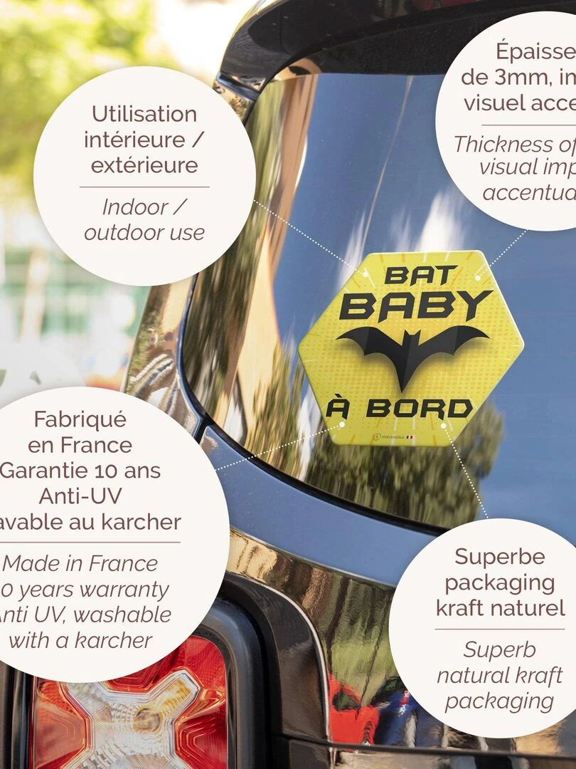 Adhésif / Autocollant bébé à bord   Bat Baby   Jaune
