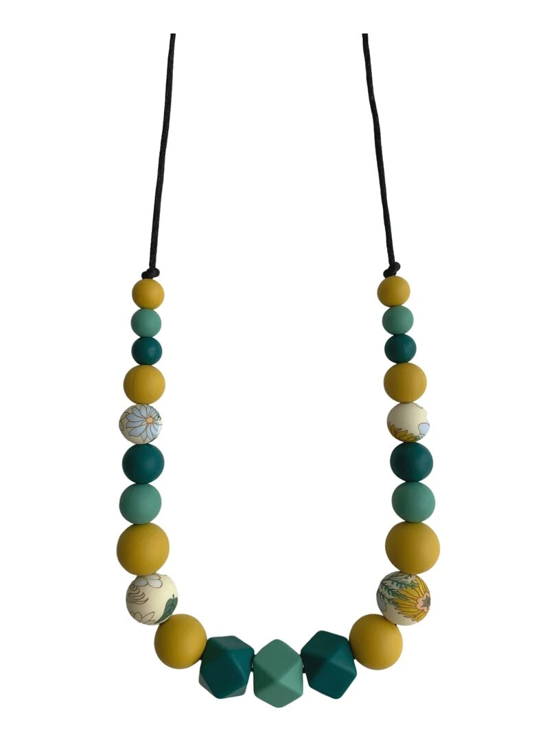Collier d'allaitement ou de portage silicone 'Fleurs des champs' Vert foncé