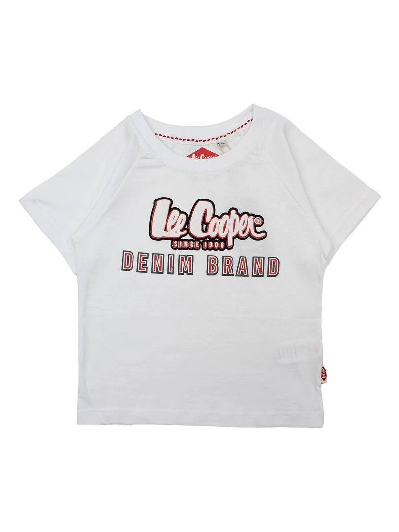 Lee Cooper T shirt garçon imprimé logo en coton Blanc