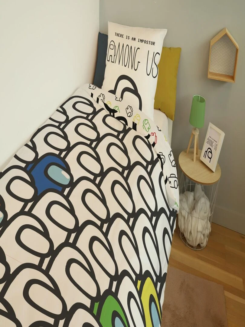 Housse de couette Among Us Crewmates 140x200 cm et taie d'oreiller 100% Coton Blanc
