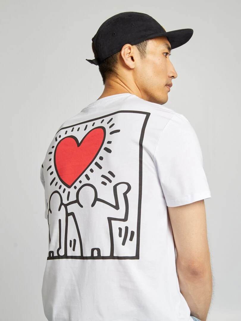 Tee shirt 'Keith Haring' à col rond blanc