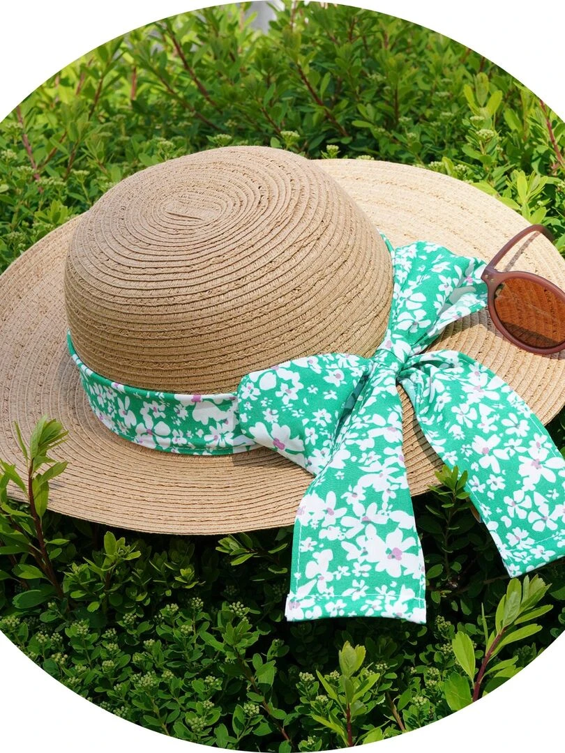 Chapeau Femme capeline Foulard fleurs vertes   Vert