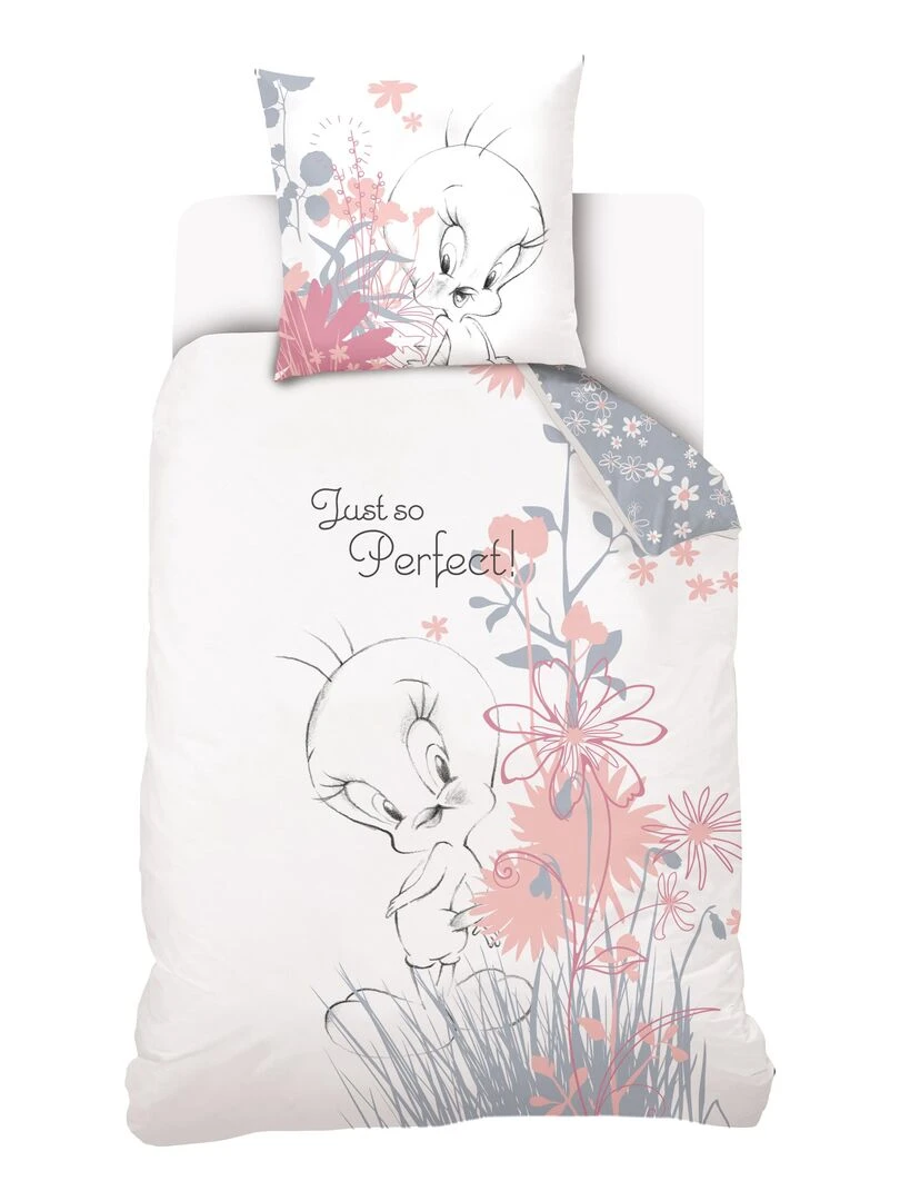 Housse de couette Titi Looney Tunes 140x200 cm et taie d'oreiller 100% Coton Blanc