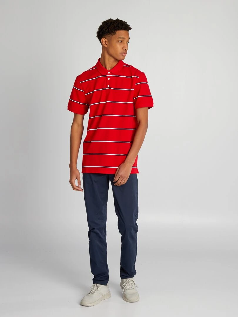 Polo en piqué de coton à rayures + d'1m90 rouge
