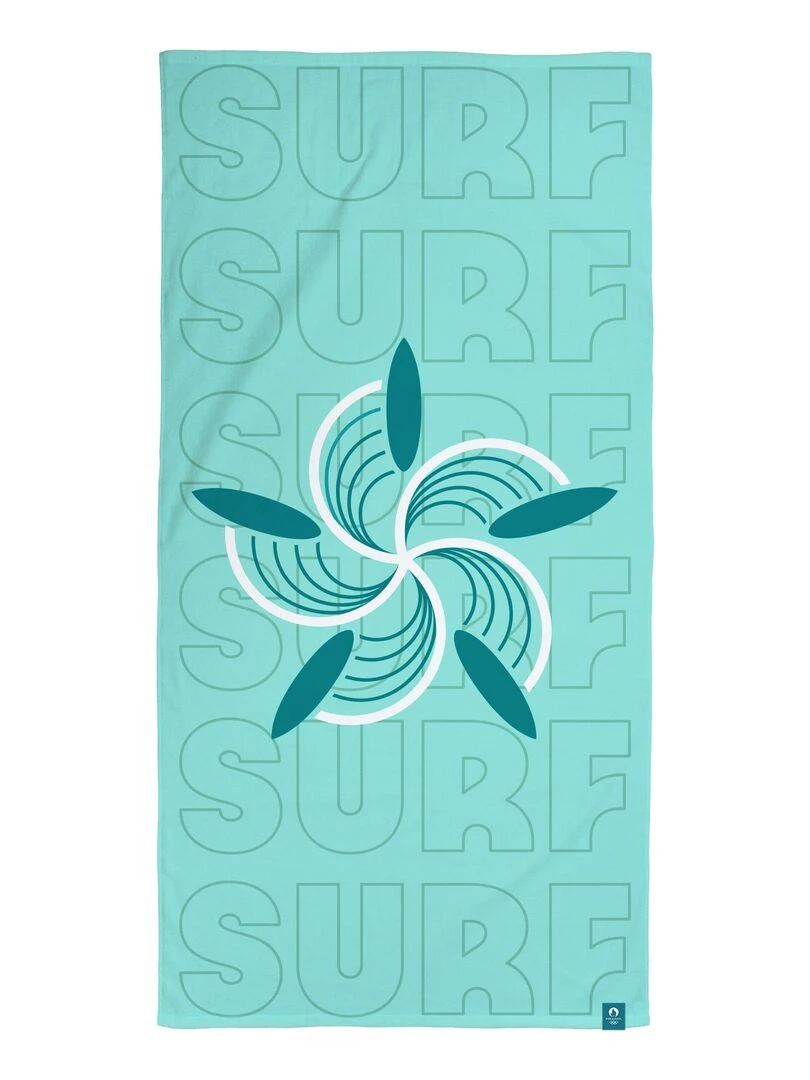 Drap de plage imprimé 100% coton PARIS 2024 JEUX OLYMPIQUES SURF Bleu