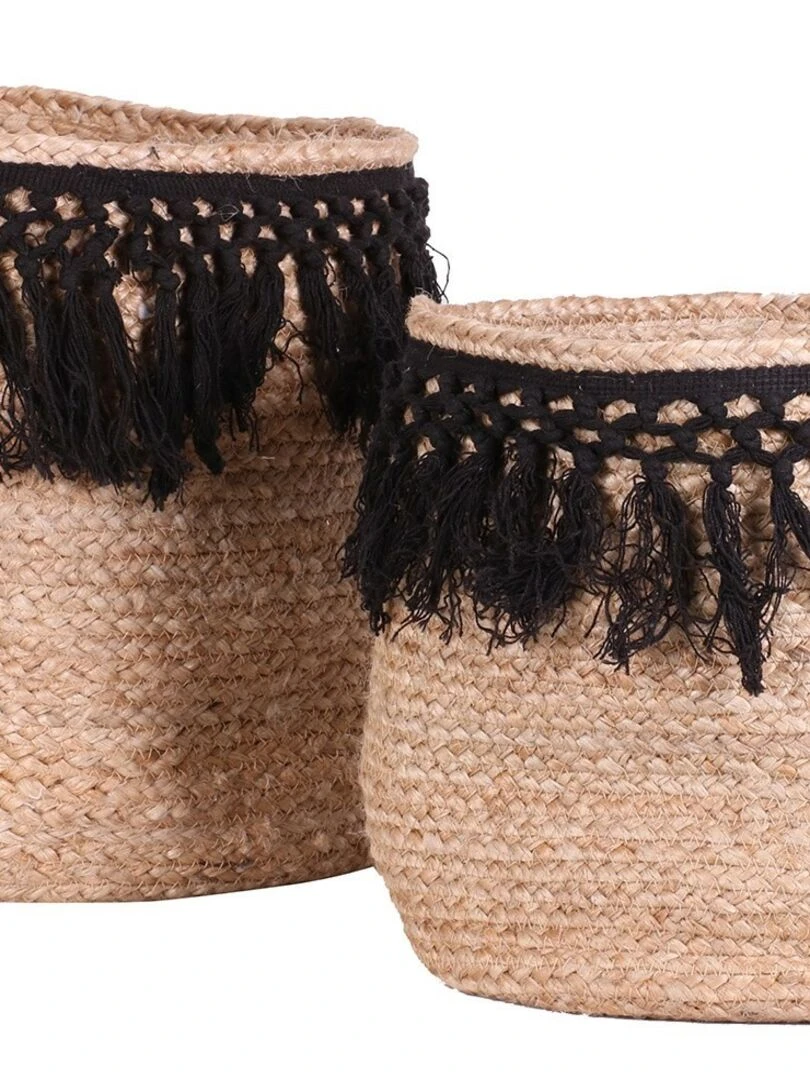 Ensemble de 2 paniers jute tressage noir Beige