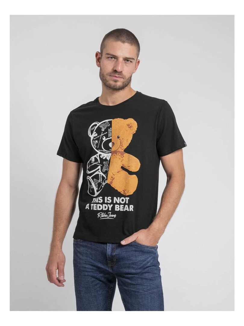 T shirt col rond pur coton JAKITED Noir