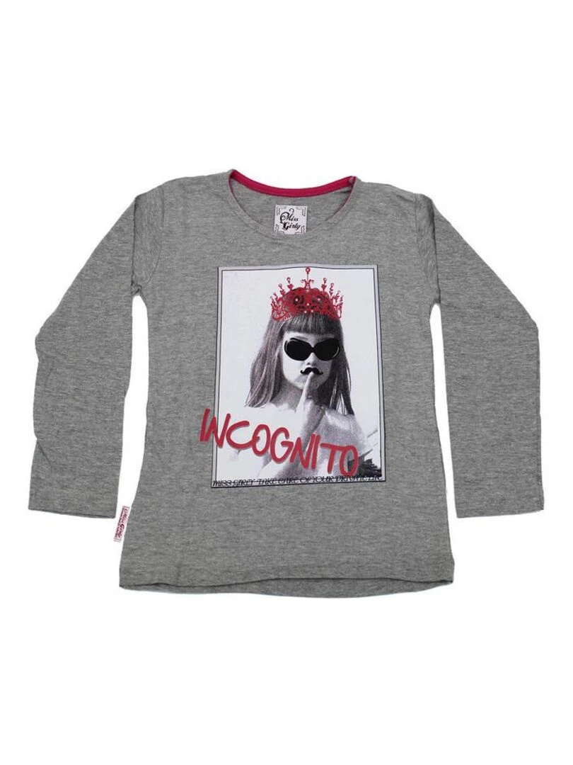 T shirt manches longues fille FONITO MISS GIRLY Gris
