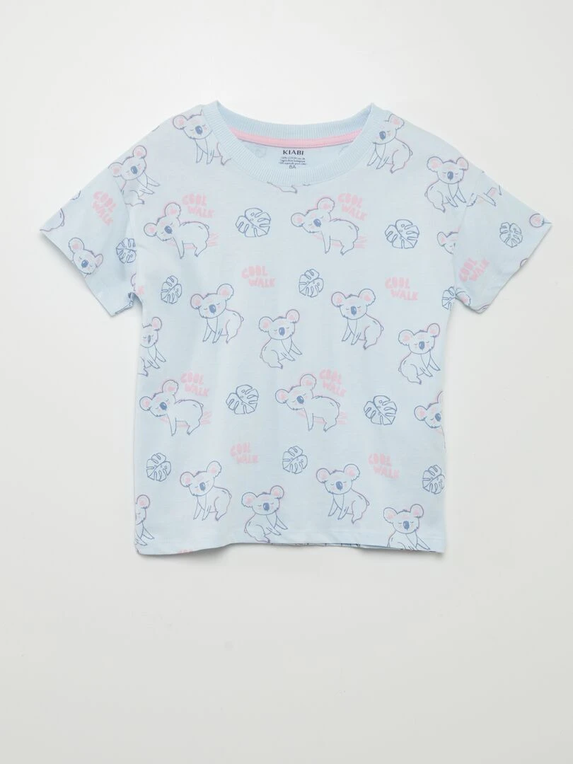 Ensemble de pyjama imprimé : T shirt + short   2 pièces   Bleu