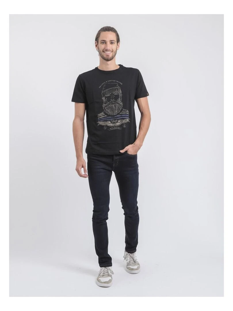 T shirt col rond pur coton JABRUN   Noir