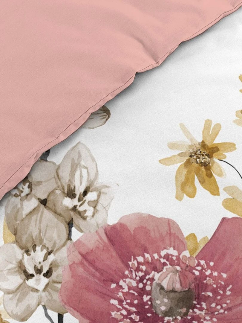 Housse de couette 260x240 + 2 taies Rosine double gaze de coton 57 fils   Rose